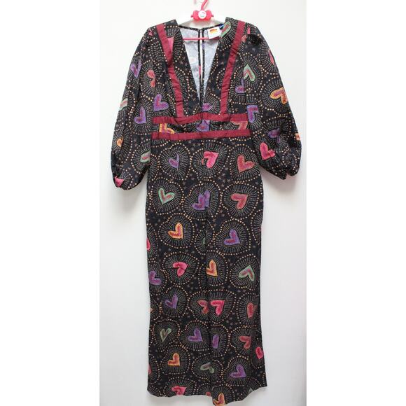 Farm Rio Black Heart Deep V Neck Wide Leg Jumpsuit Size Small - Picture 2 of 5